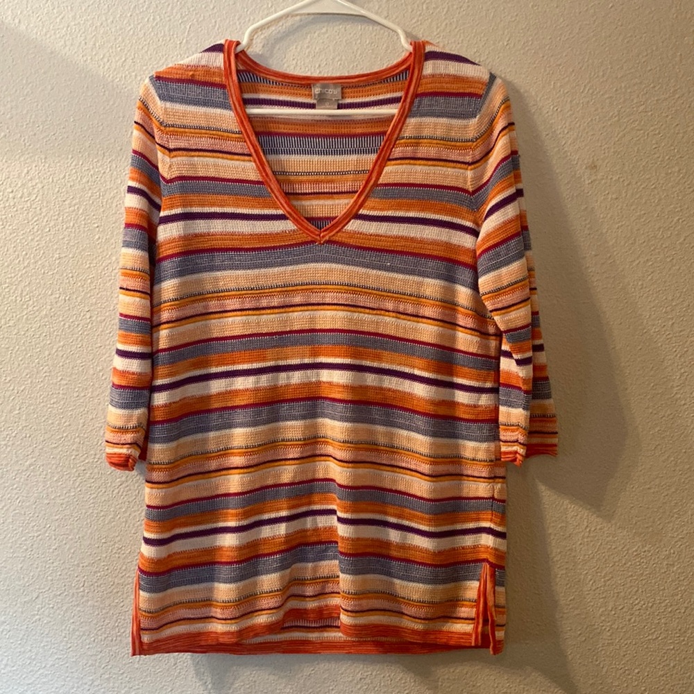 Chicos striped Vneck shirt sleeve size 0